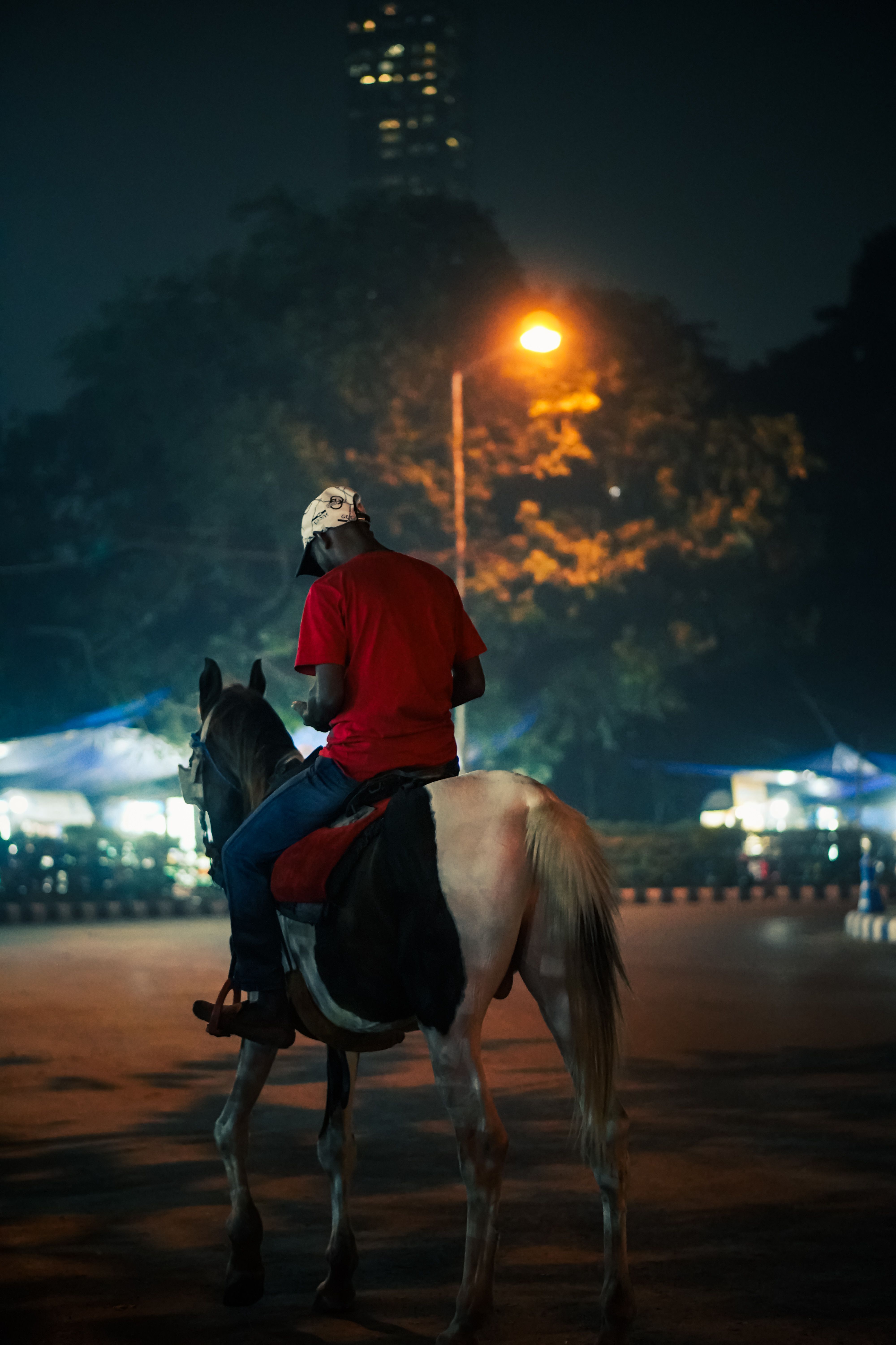 Nighttime Horseback Rider on Urban Street · Free Stock Photo