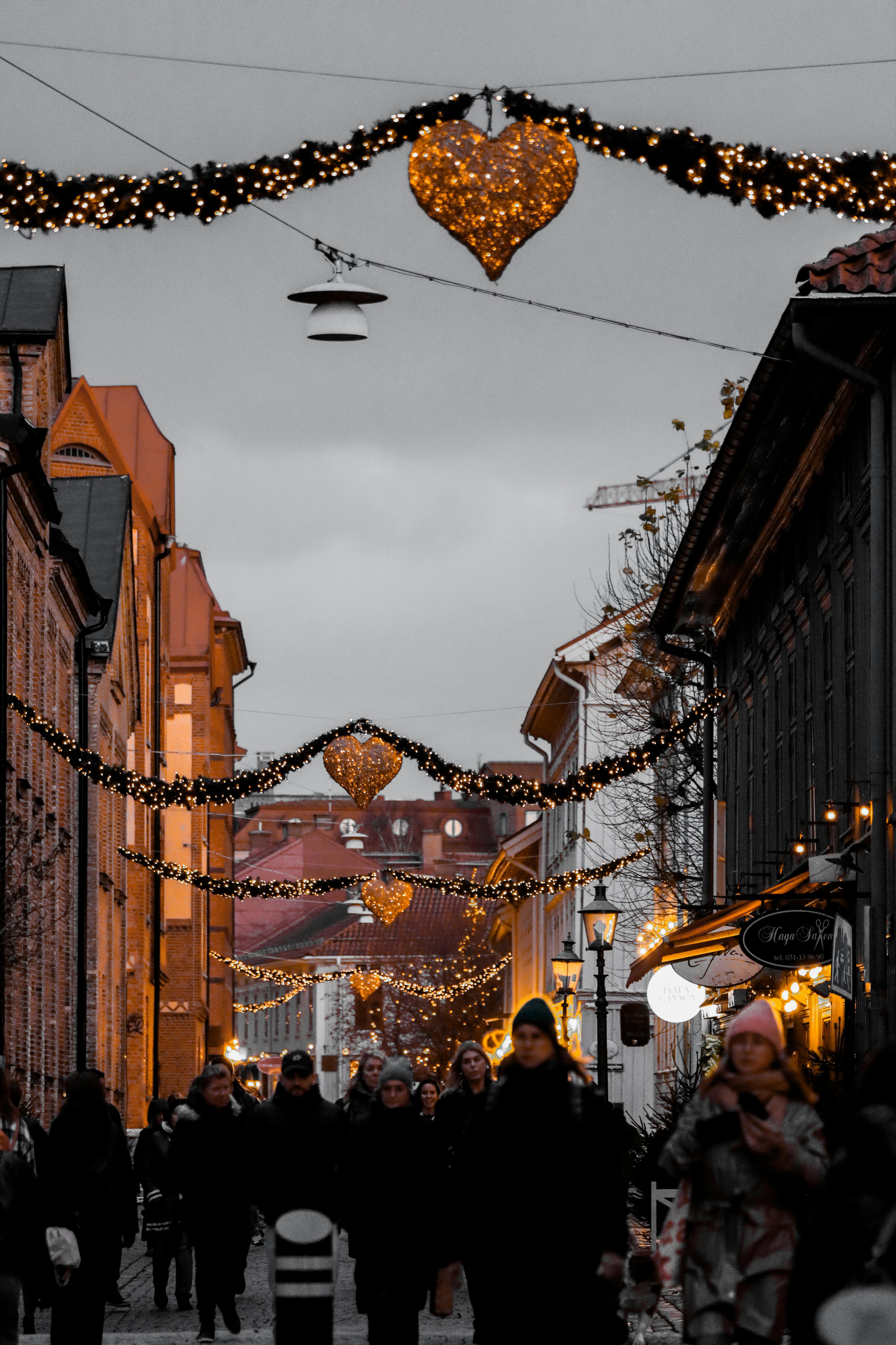 festive street with christmas decorations in gothenburg