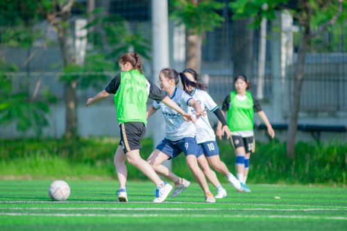 Free Group of women engaged in a lively soccer match on a grassy field in Hanoi, Vietnam. Stock Photo