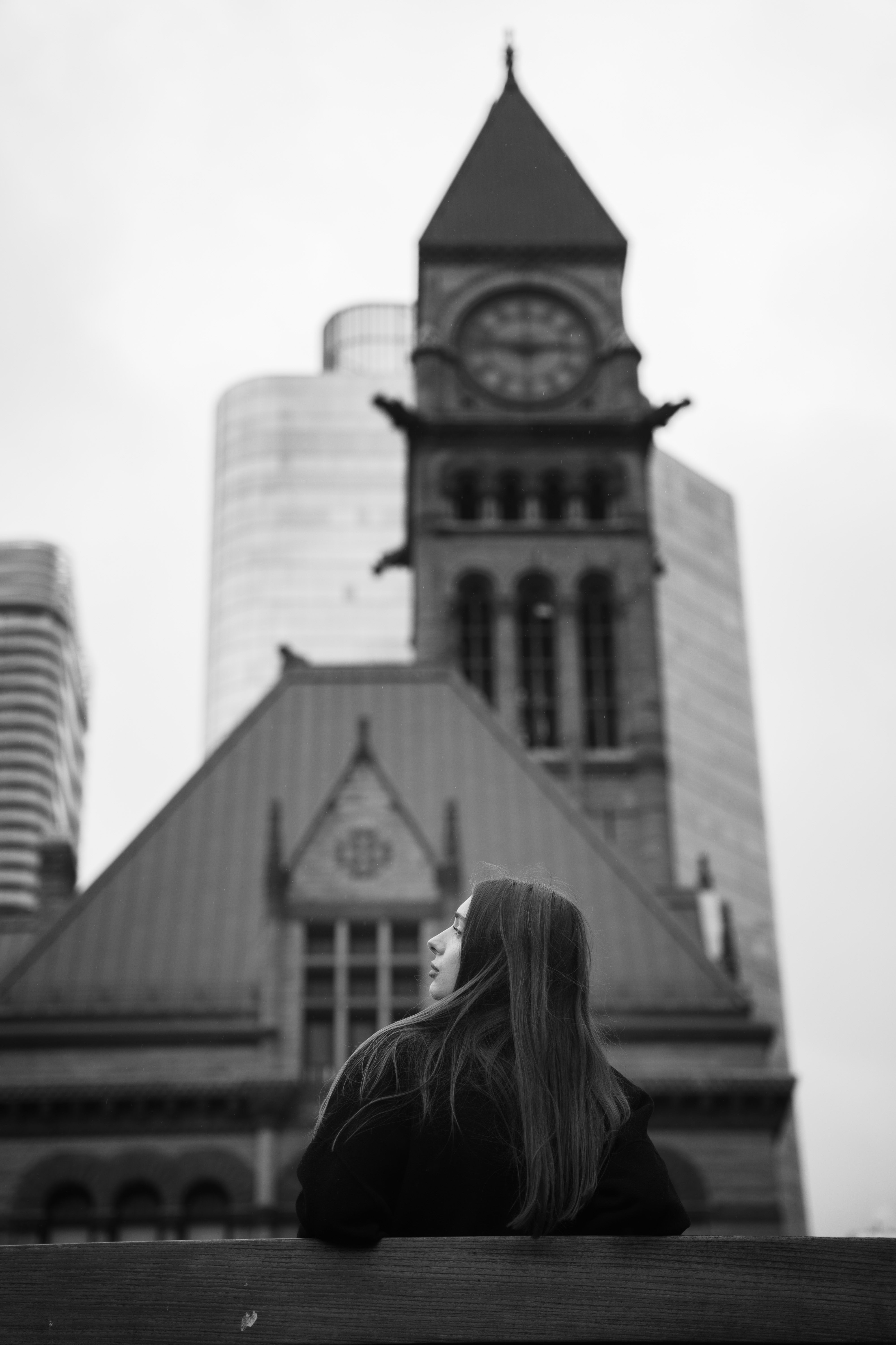 Black and White Portrait at Historic Clock Tower · Free Stock Photo