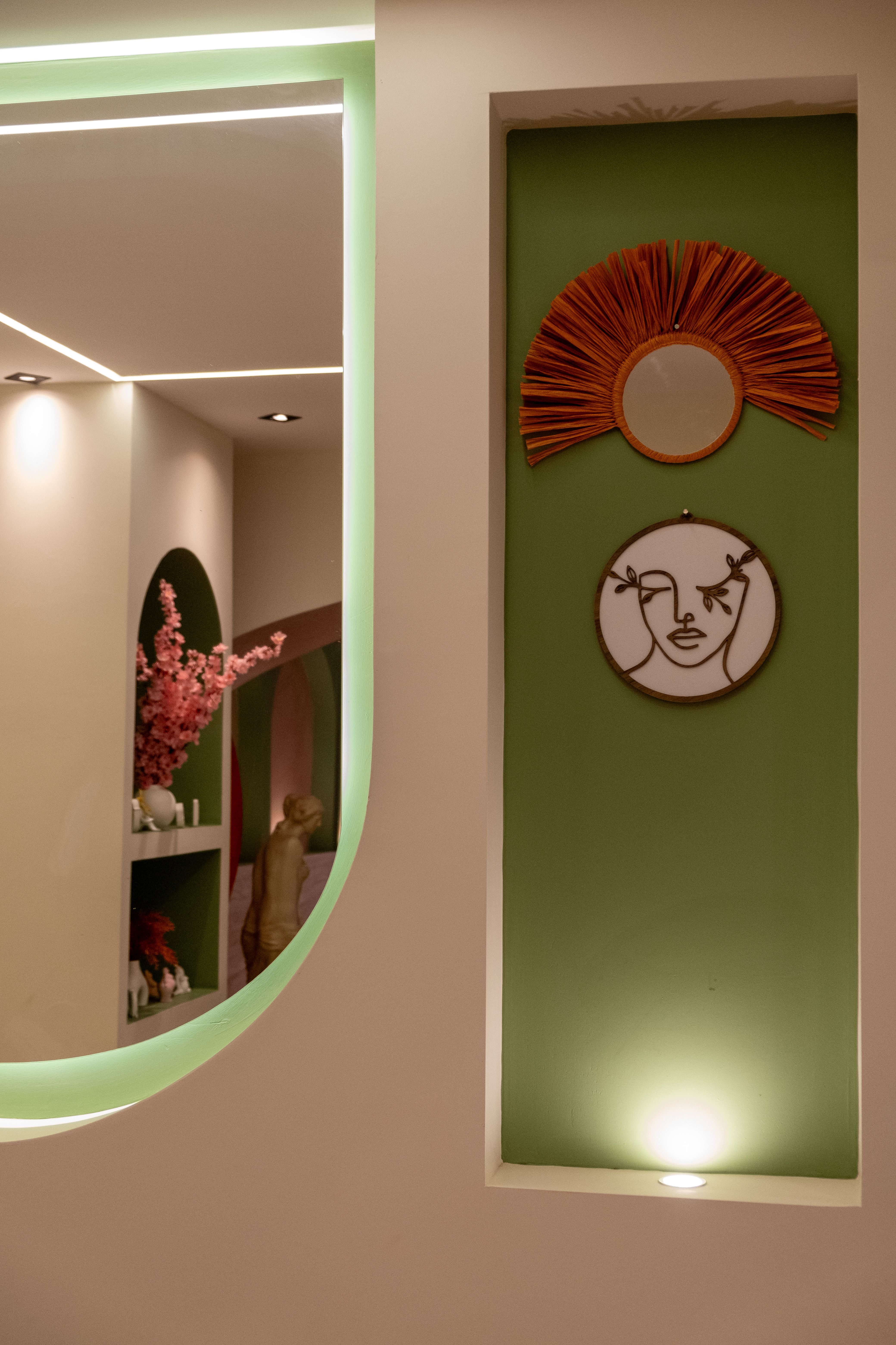 Stylish modern interior with creative wall art and decorative accents.