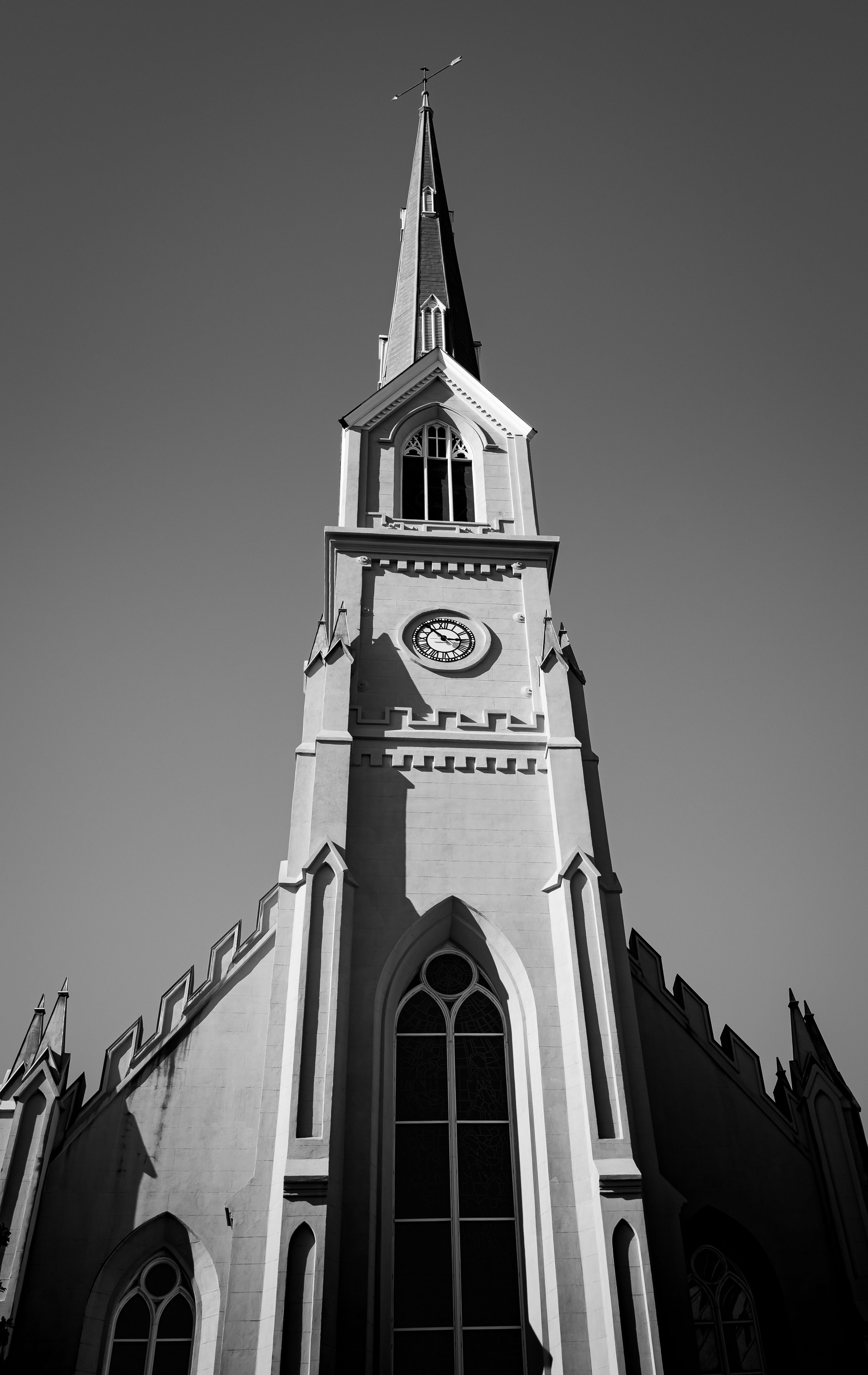 Black and White Gothic Church Tower against Sky · Free Stock Photo