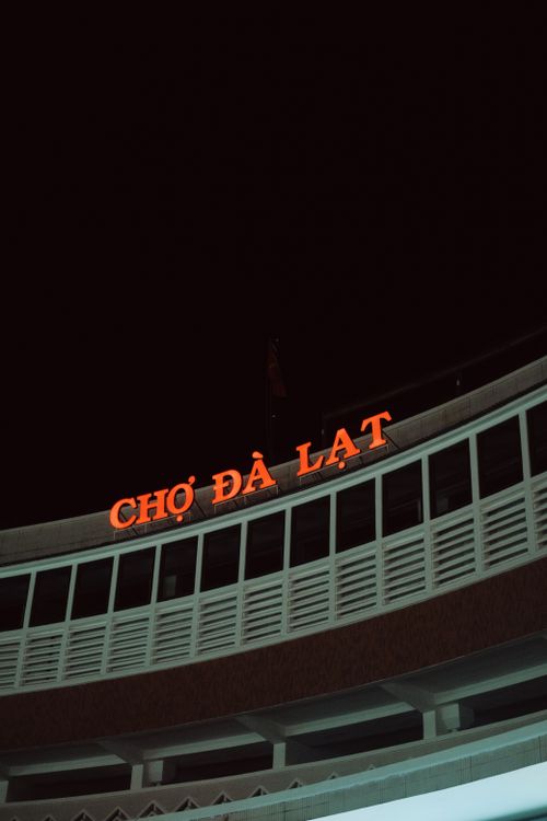 Cho Da Dat Night View of Cho Da Lat Market Sign · Free Stock Photo