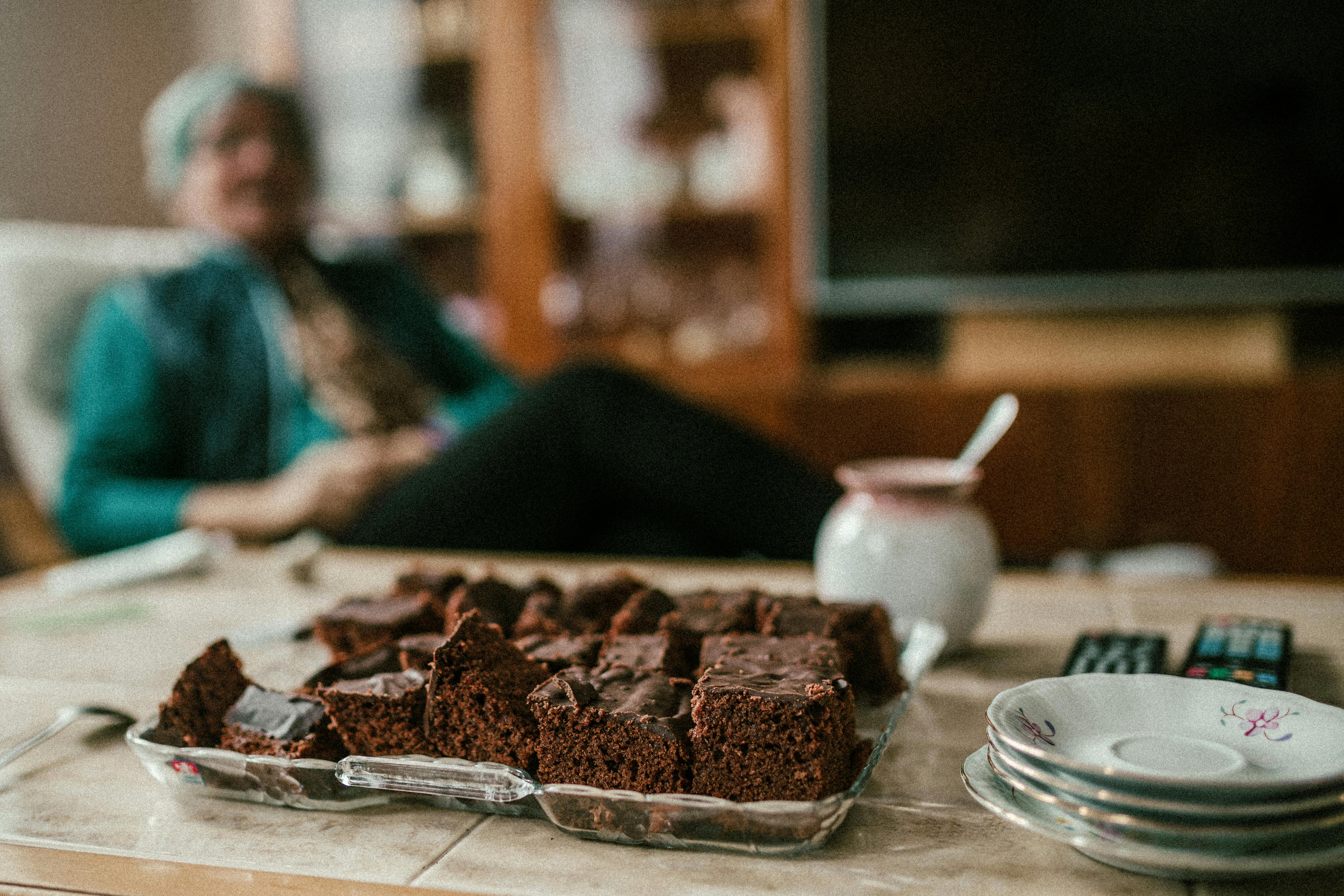 family enjoying walnut brownies