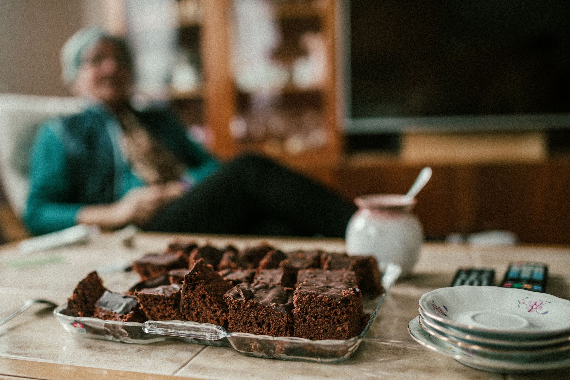 Family Enjoying Walnut Brownies family enjoying walnut brownies