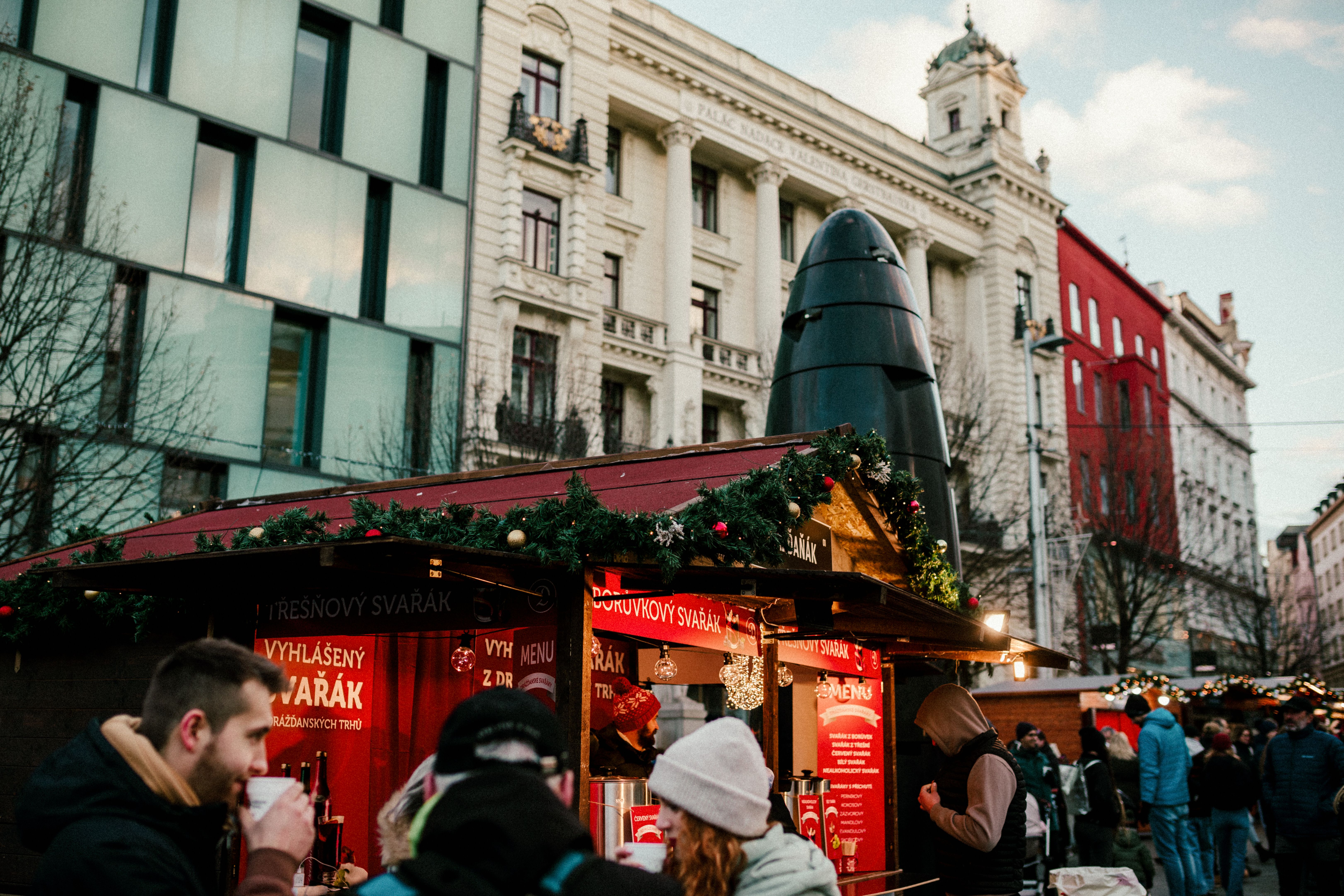 A mulled wine stall at the Christmas market in Prague