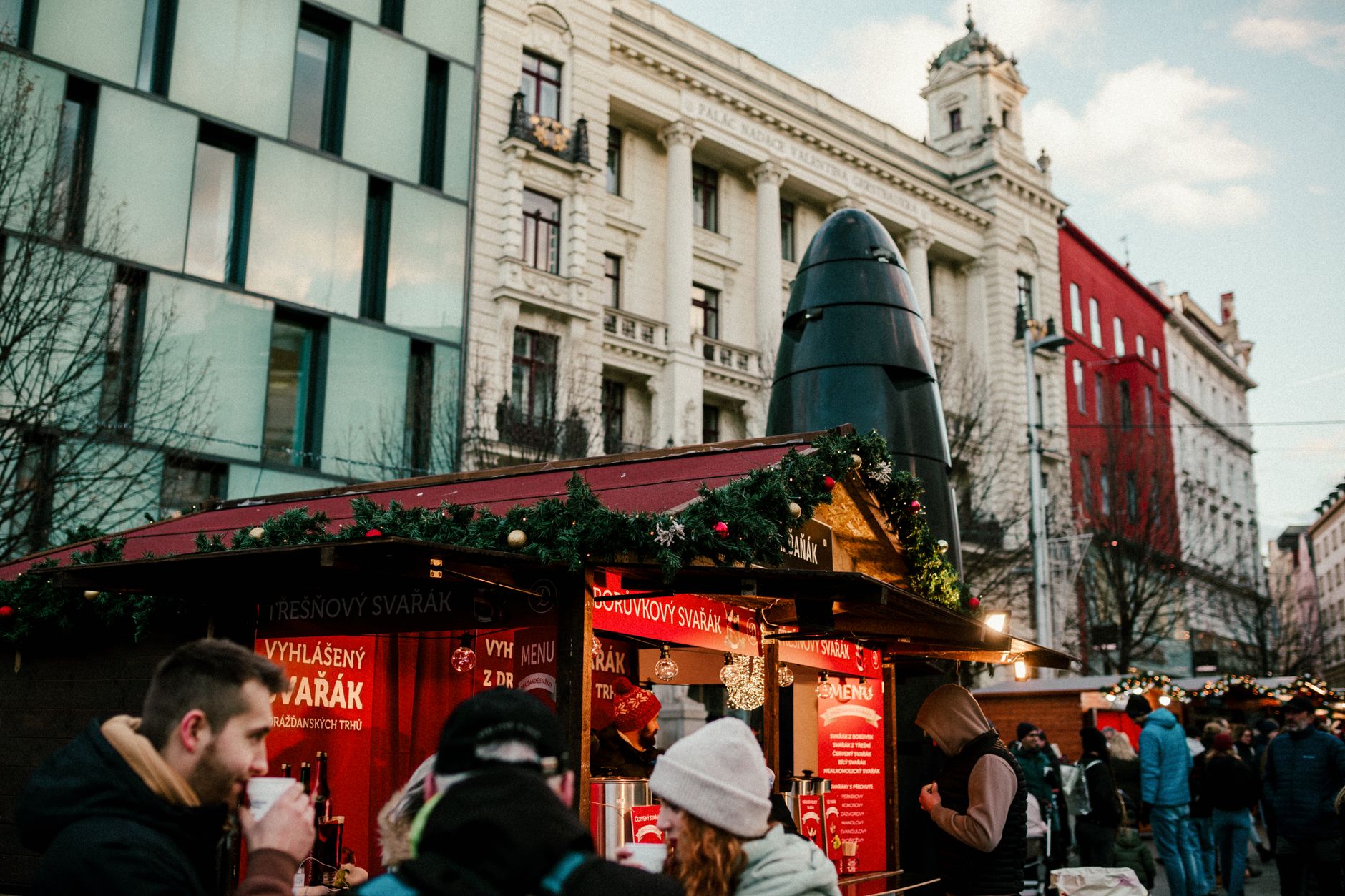 A mulled wine stall at the Christmas market in Prague