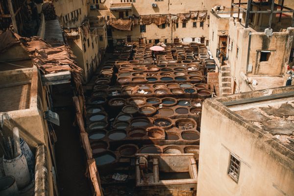 Aerial view of Chouara tannery in Fes Morocco