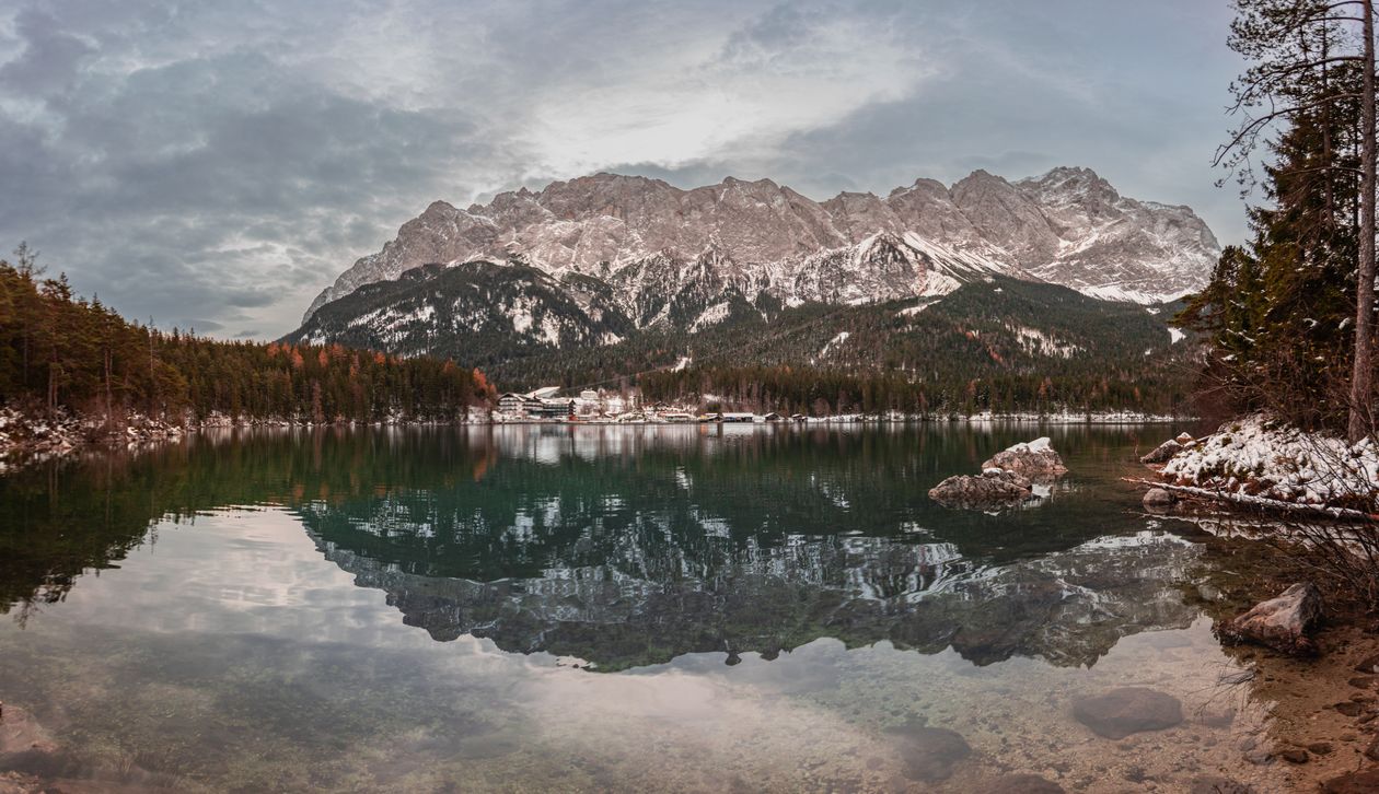 Scenic View Of Eibsee With Zugspitze Reflection Free Stock Photo scenic-view-of-eibsee-with-zugspitze-reflection-free-stock-photo