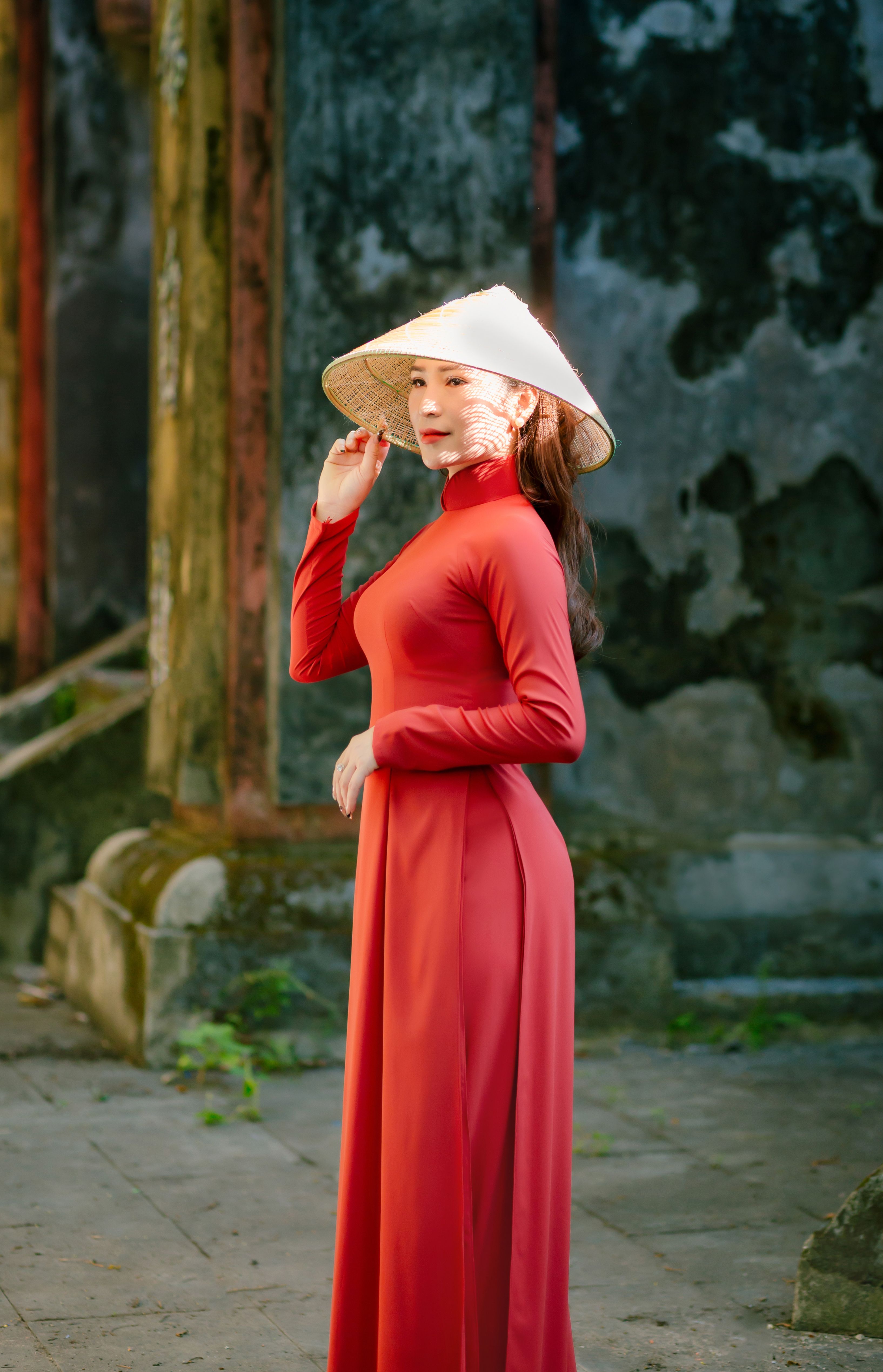 knee length dresses for ladies Red Ao Dai with a front slit For Women No Pants