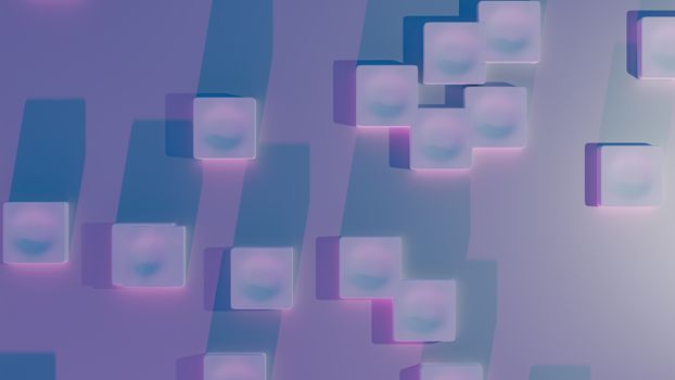 Abstract 3D render of cubes with soft pastel colors and shadows.