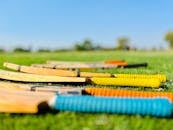 Colorful Cricket Bats on a Sunny Field
