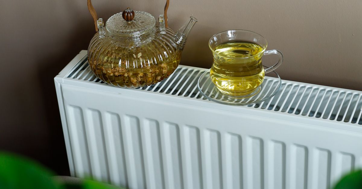 Cozy Tea Setup on Radiator with Greenery · Free Stock Photo