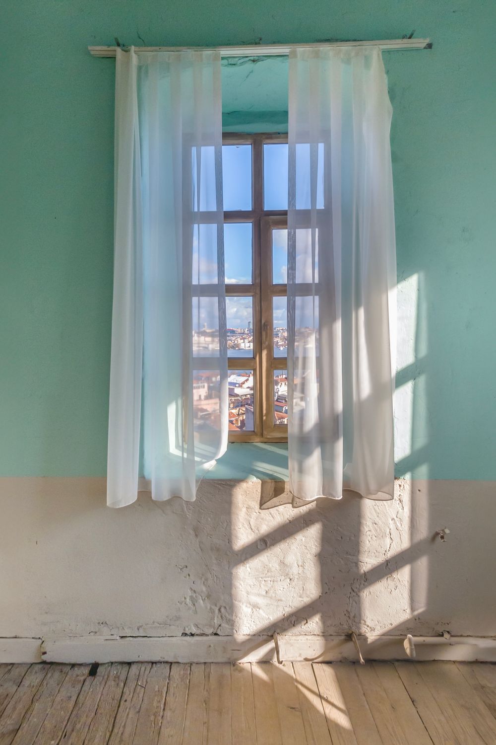 Rustic Window Scene with Sunlit Curtains · Free Stock Photo