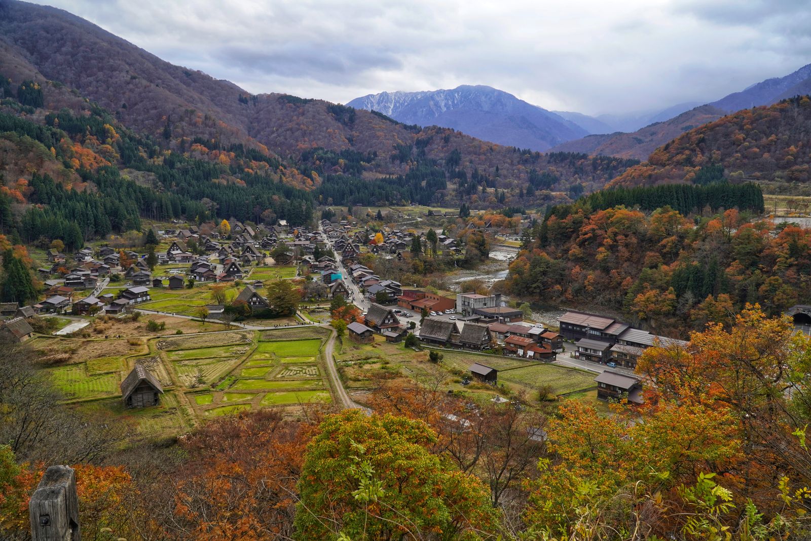 Shirakawa-go gassho-zukuri thatched farmhouse village from Shiroyama Viewpoint, Japan