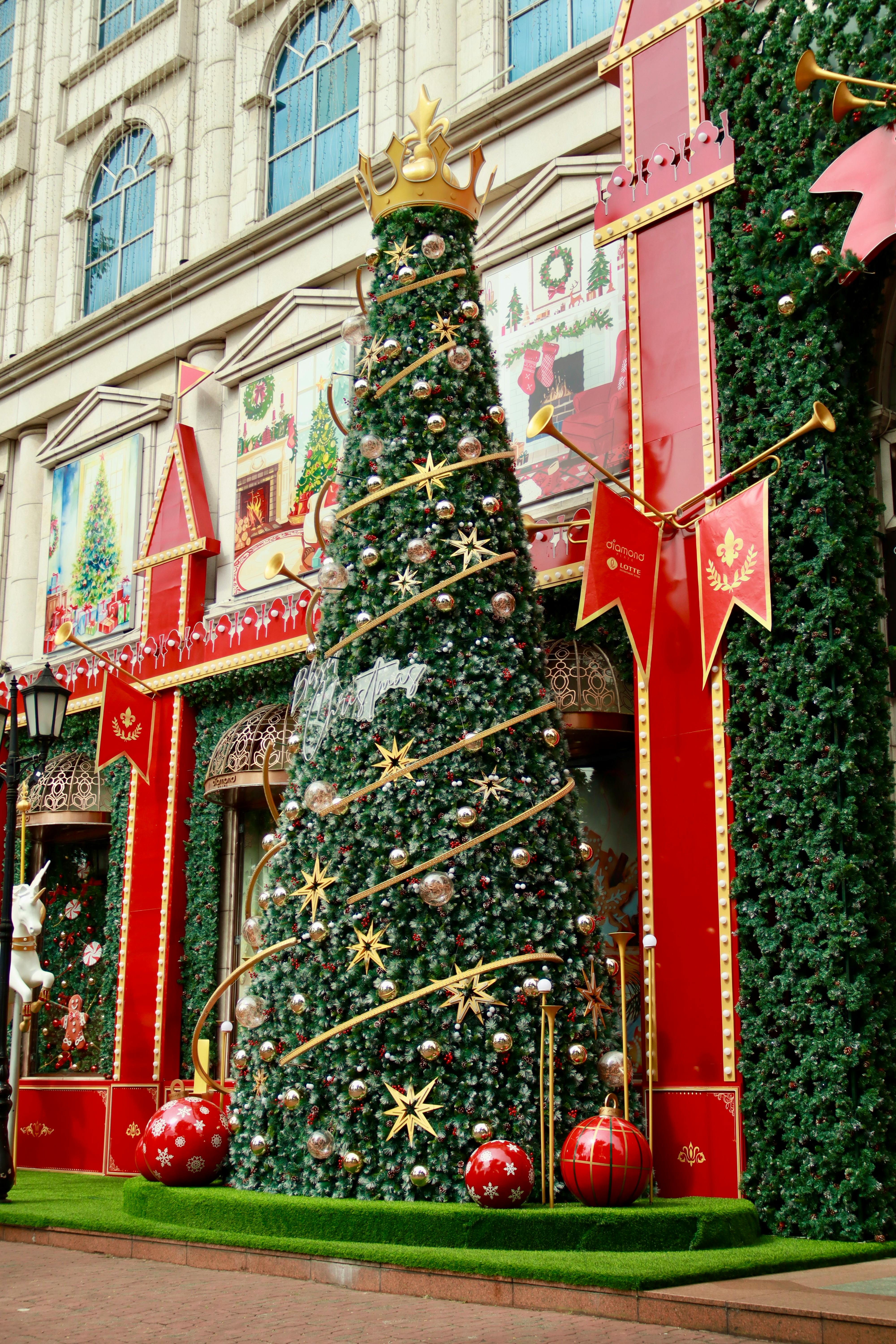 festively decorated christmas tree display