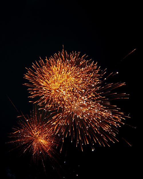 Free Colorful fireworks lighting up the clear night sky with vibrant celebration sparks. Stock Photo