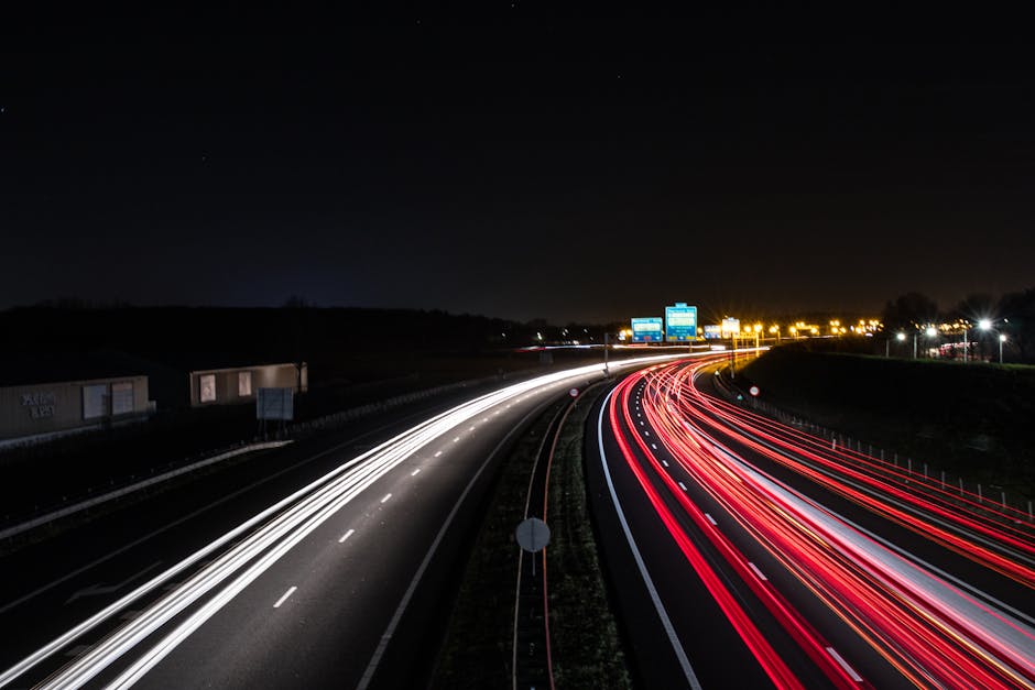 Asphalt Highway Time Lapse Photography At Nighttime