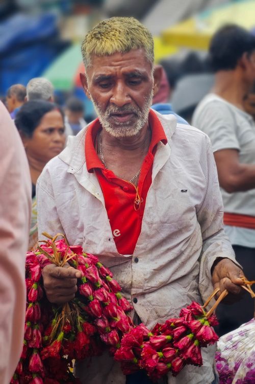Free A bustling scene from a flower market in Kolkata, capturing vivid colors and local life. Stock Photo