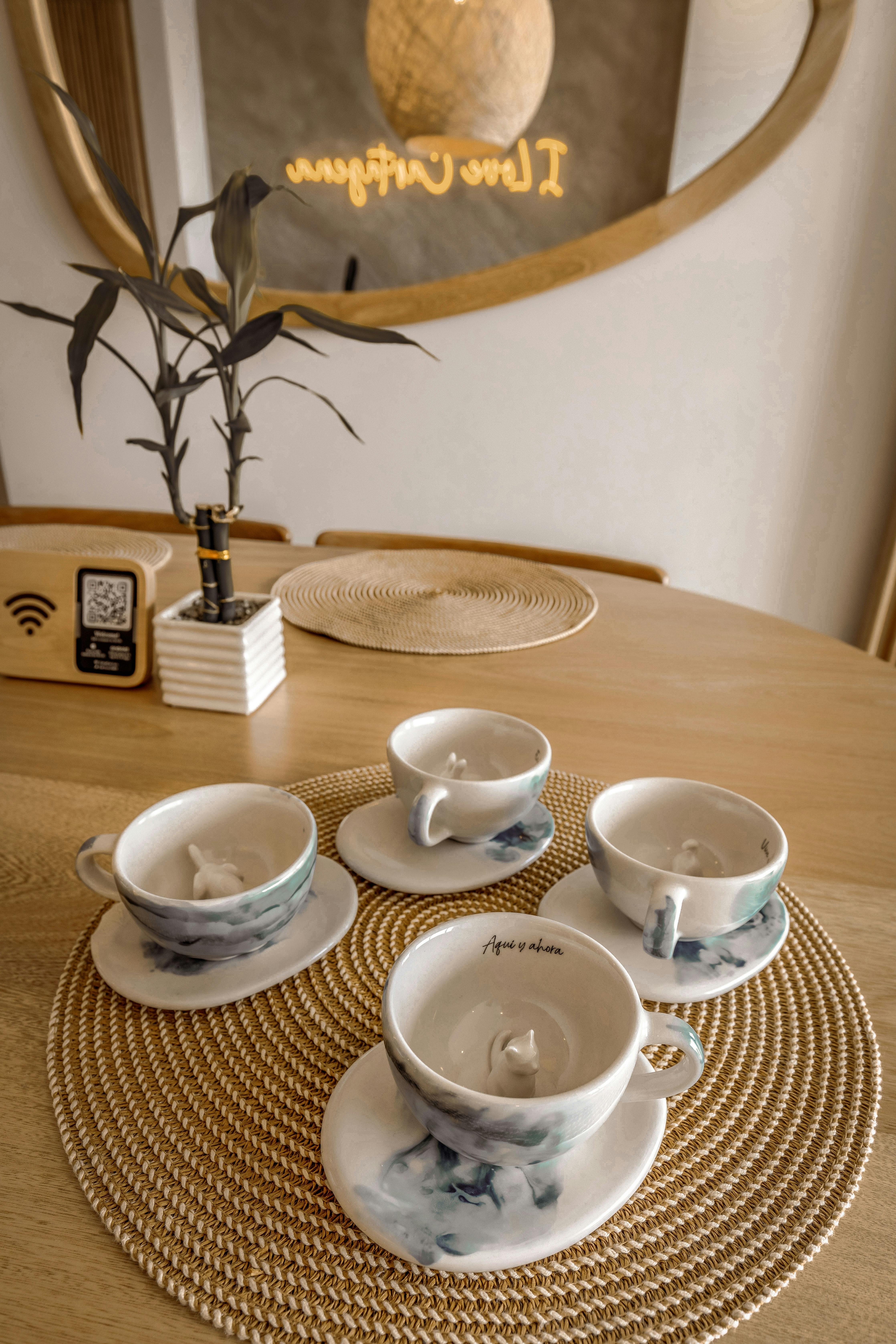 elegant tea set on minimalist dining table