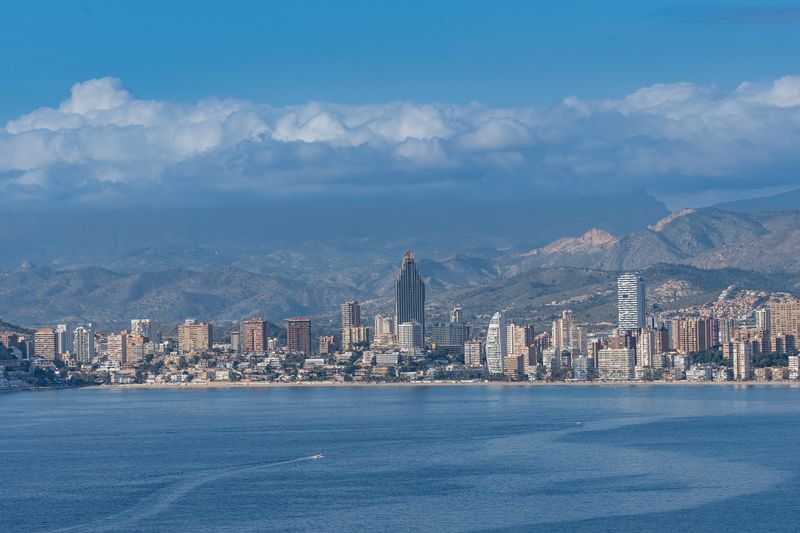 The Benidorm skyline and beach on the Costa Blanca