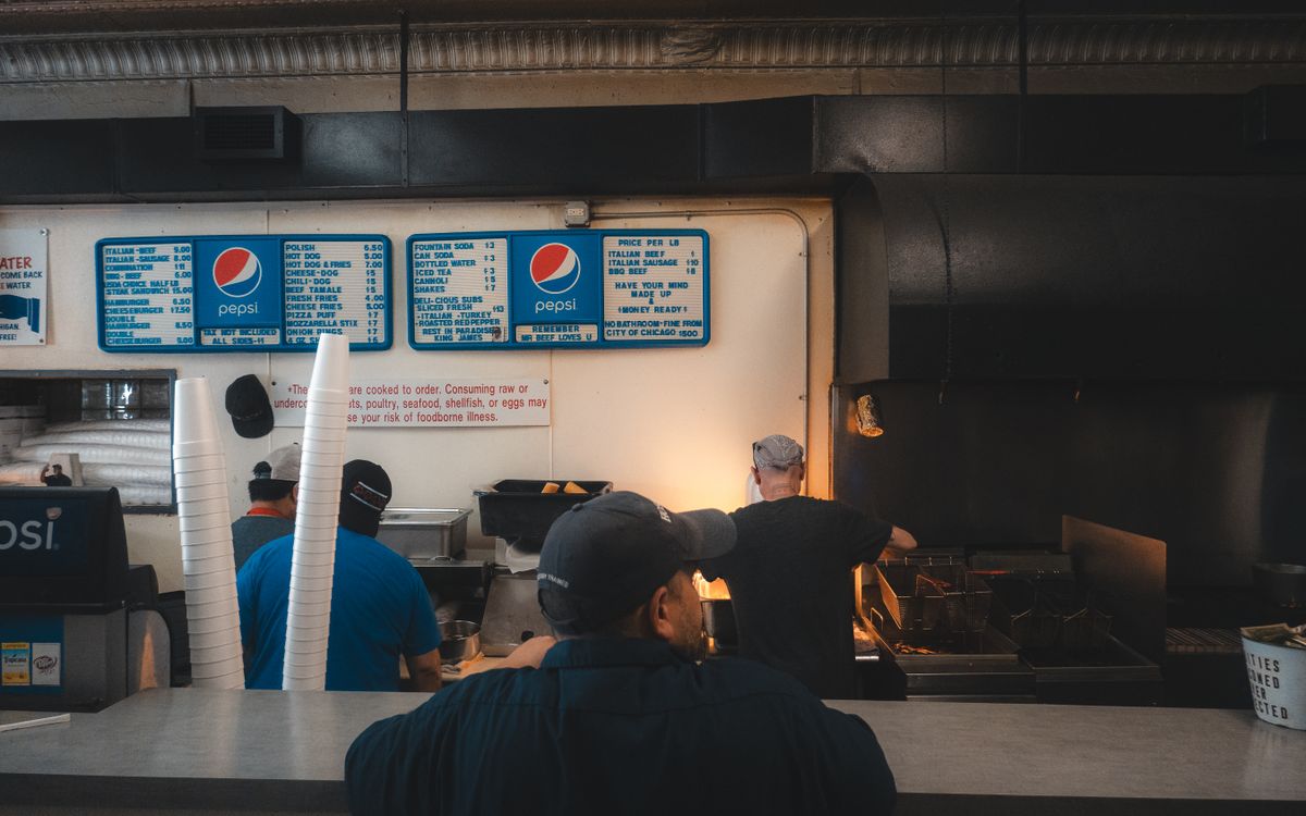 Commercial kitchen hood in service