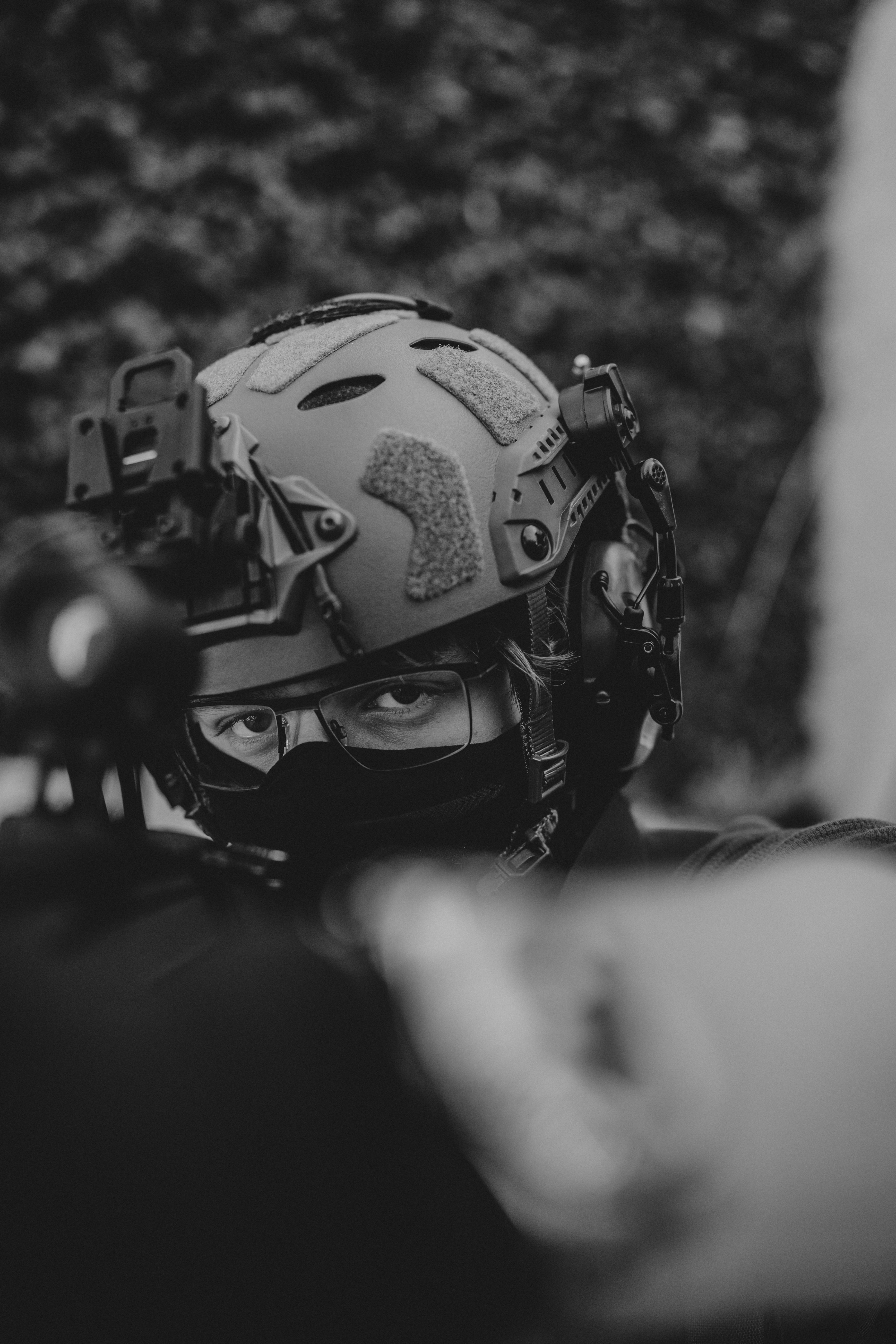 Black and White Portrait of Soldier with Helmet · Free Stock Photo