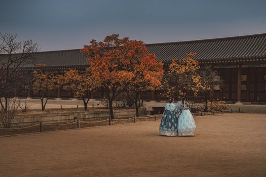 Gyeongbokgung palace hanbok morning — Seoul
