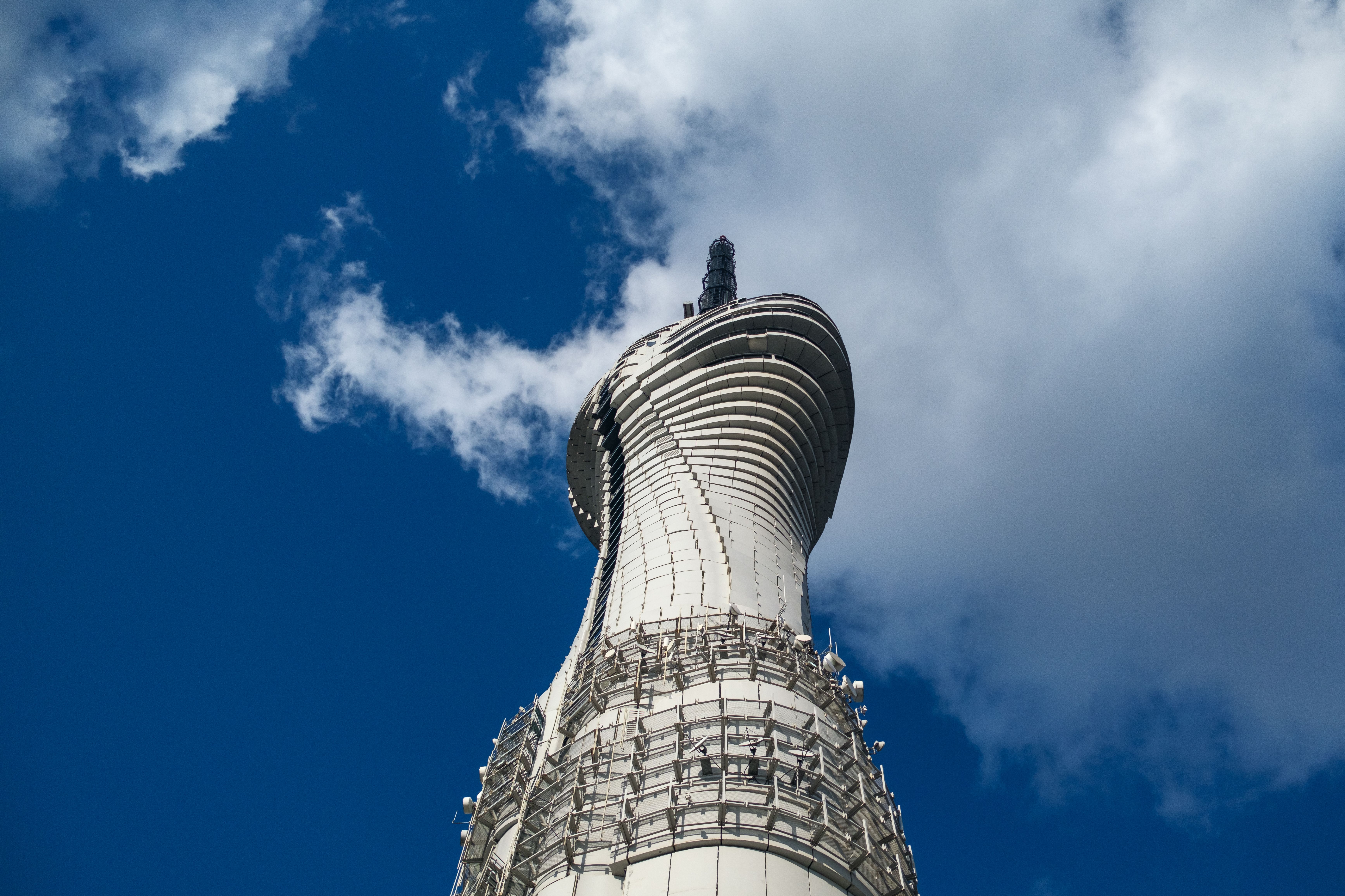 Modern architectural tower against blue sky, Togo