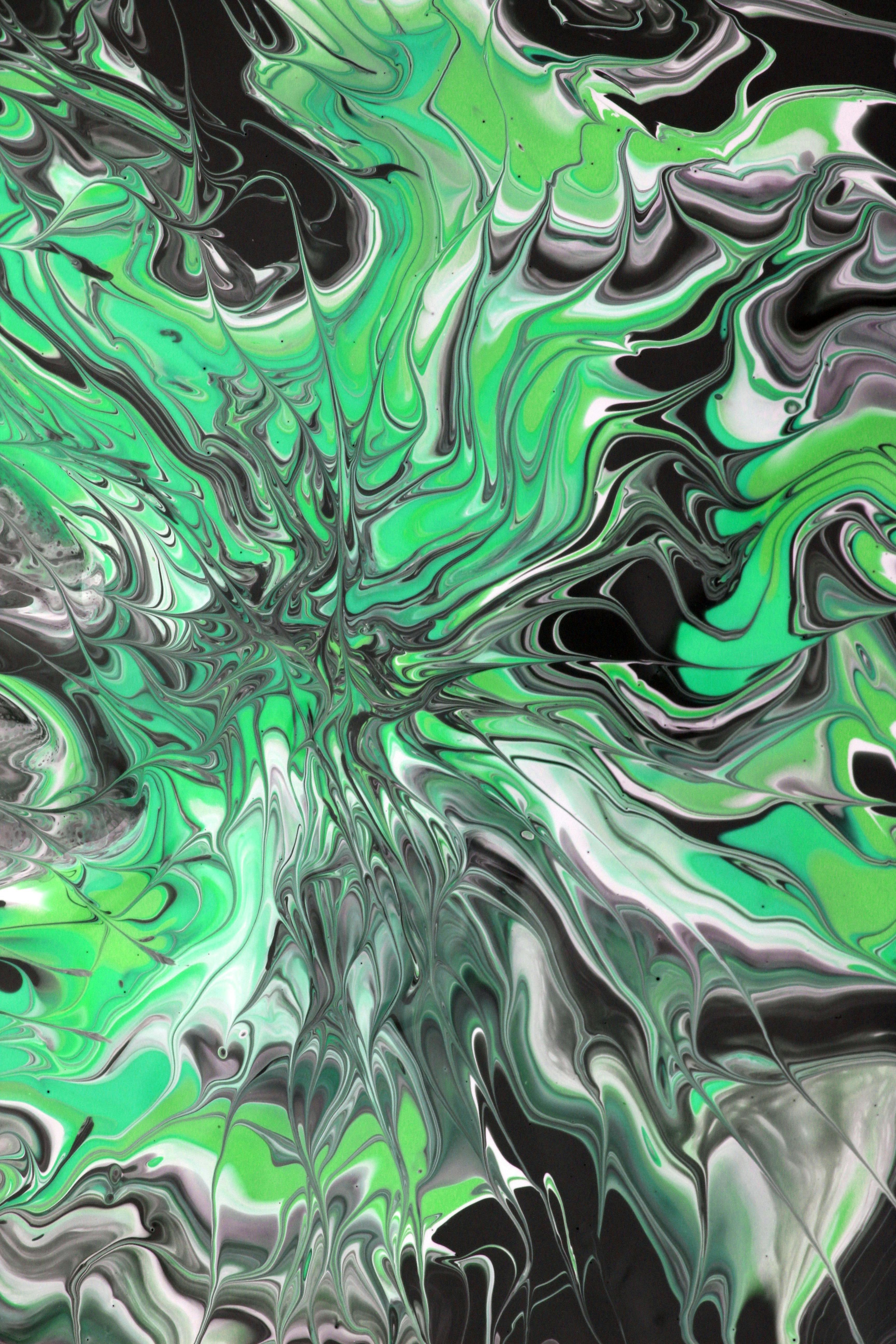 vibrant abstract green and black swirl art