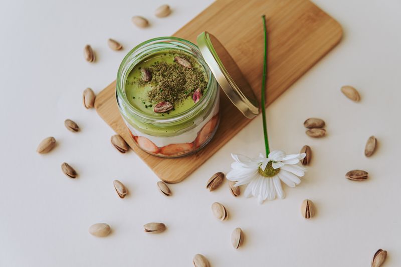 shelled edamame layered mid-jar
