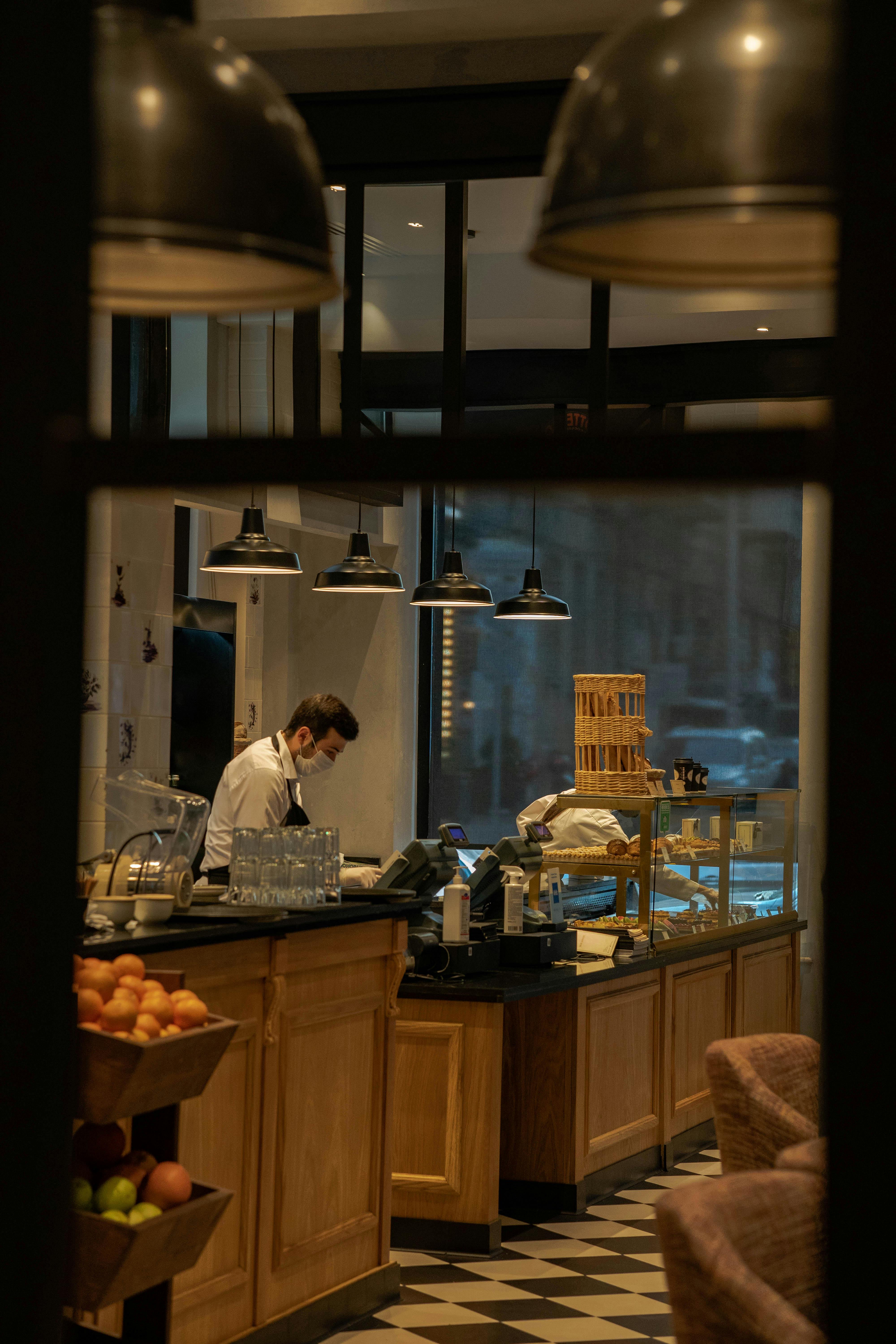 cozy bakery interior with chef at work