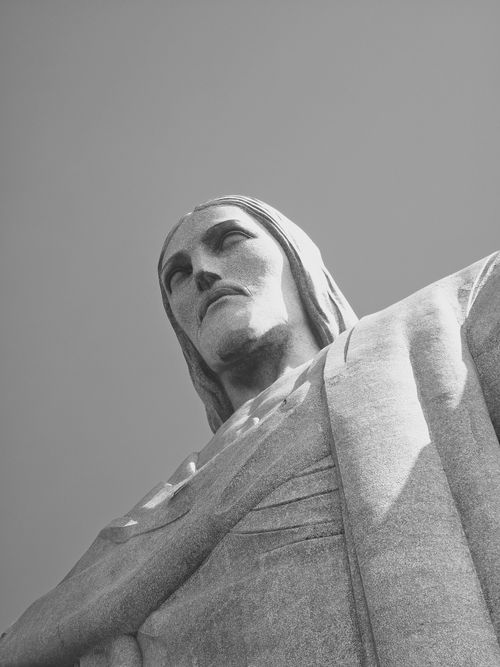 Free Black and white close-up of Christ the Redeemer statue in Rio de Janeiro. Stock Photo