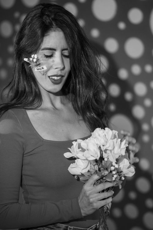 Black and White Portrait with Flowers · Free Stock Photo