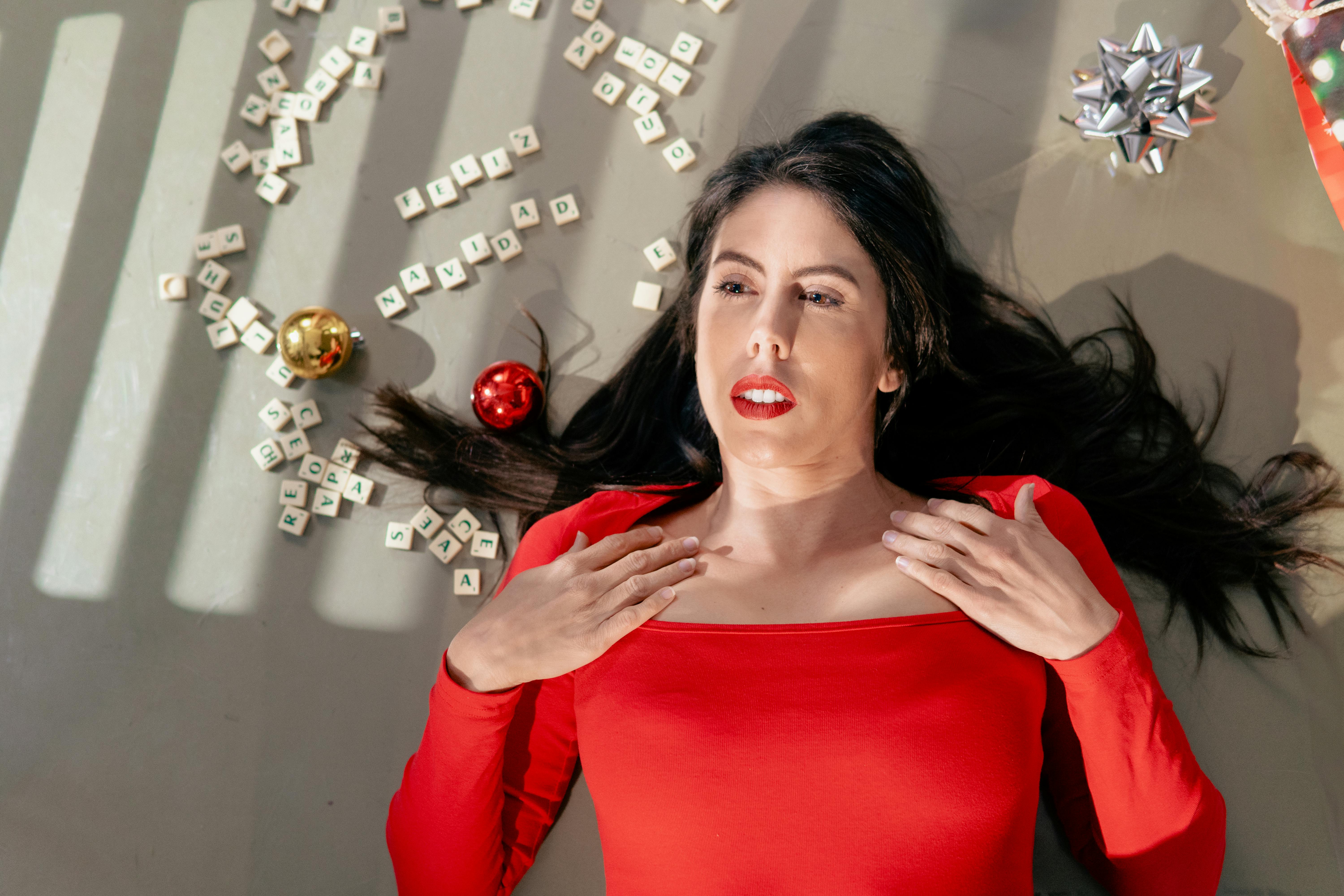 festive portrait with scrabble and christmas decorations