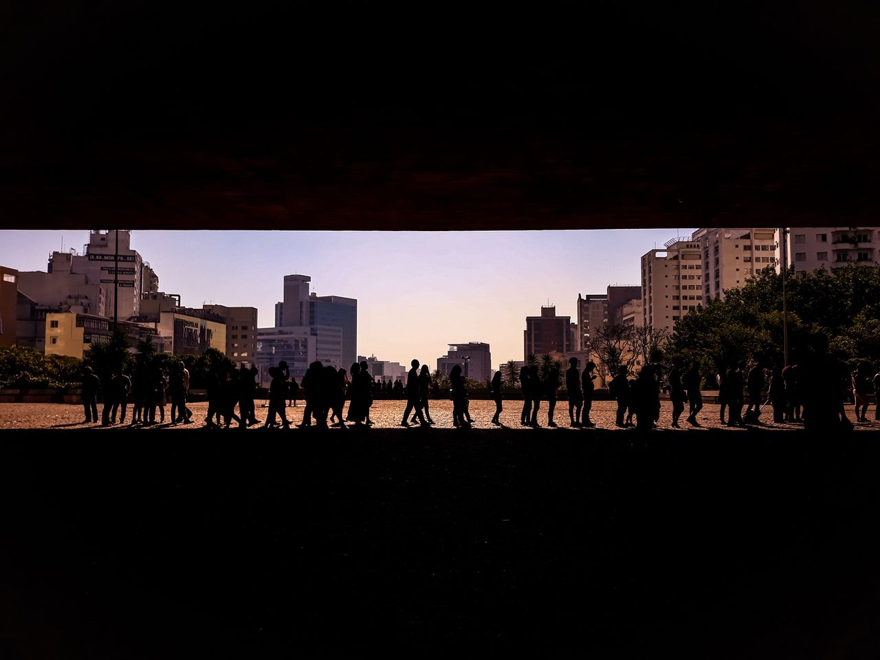 silhouettes of people queue in s o paulo s urban landscape at twilight