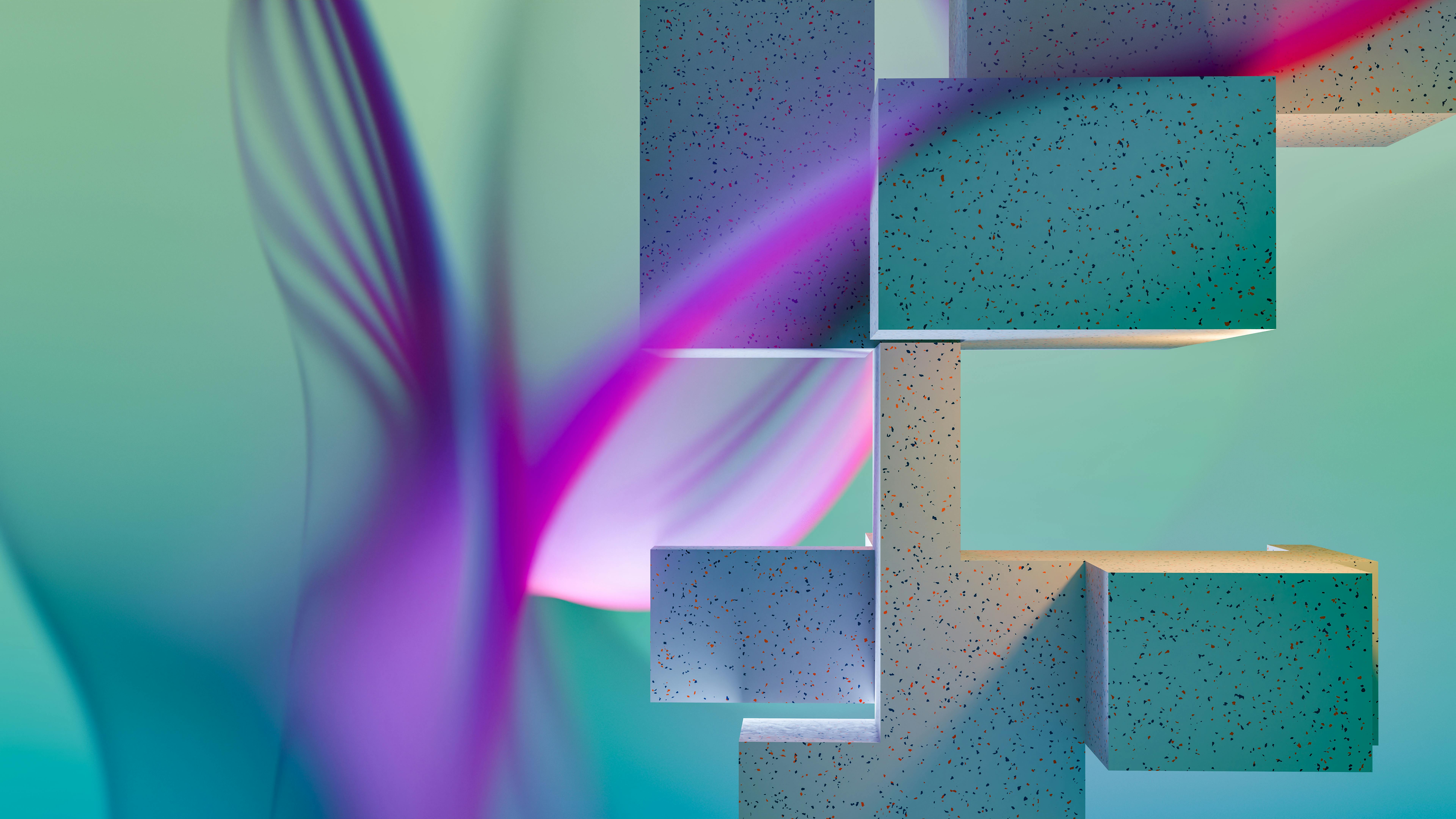 Colorful abstract 3D geometric art with vibrant gradients and dynamic shapes.