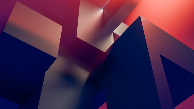 Dynamic abstract geometric shapes with a gradient of dark blue and warm pink tones