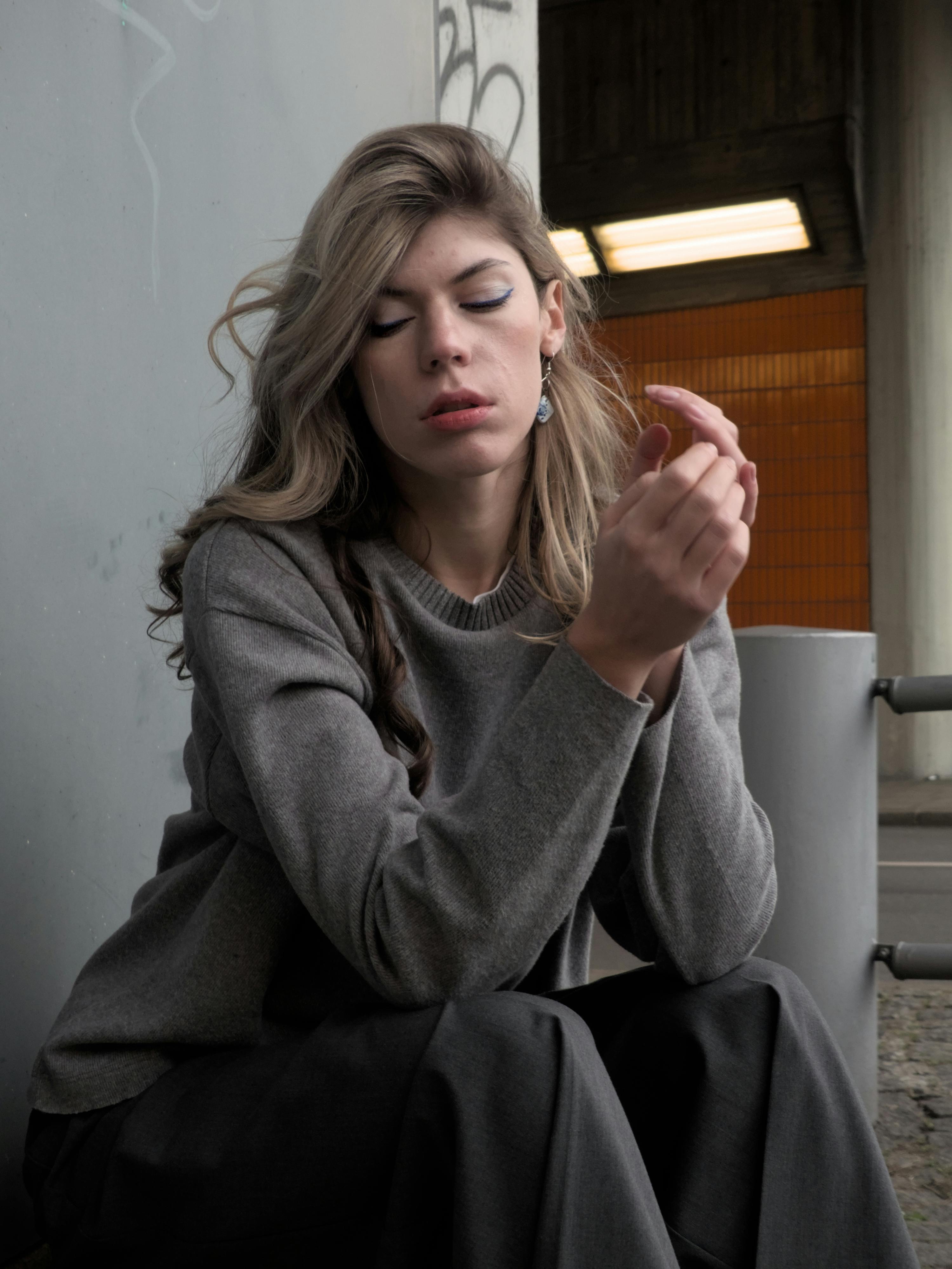 pensive woman in berlin urban setting