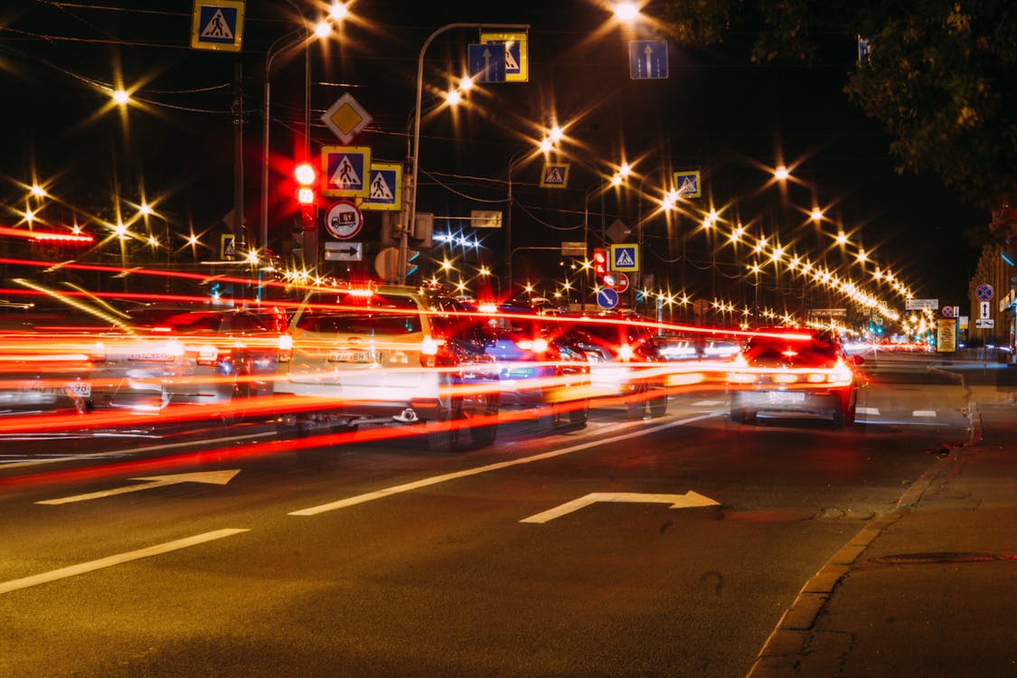 Free Time Lapse Photo Vehicular Traffic On The Highway At Night Stock Photo