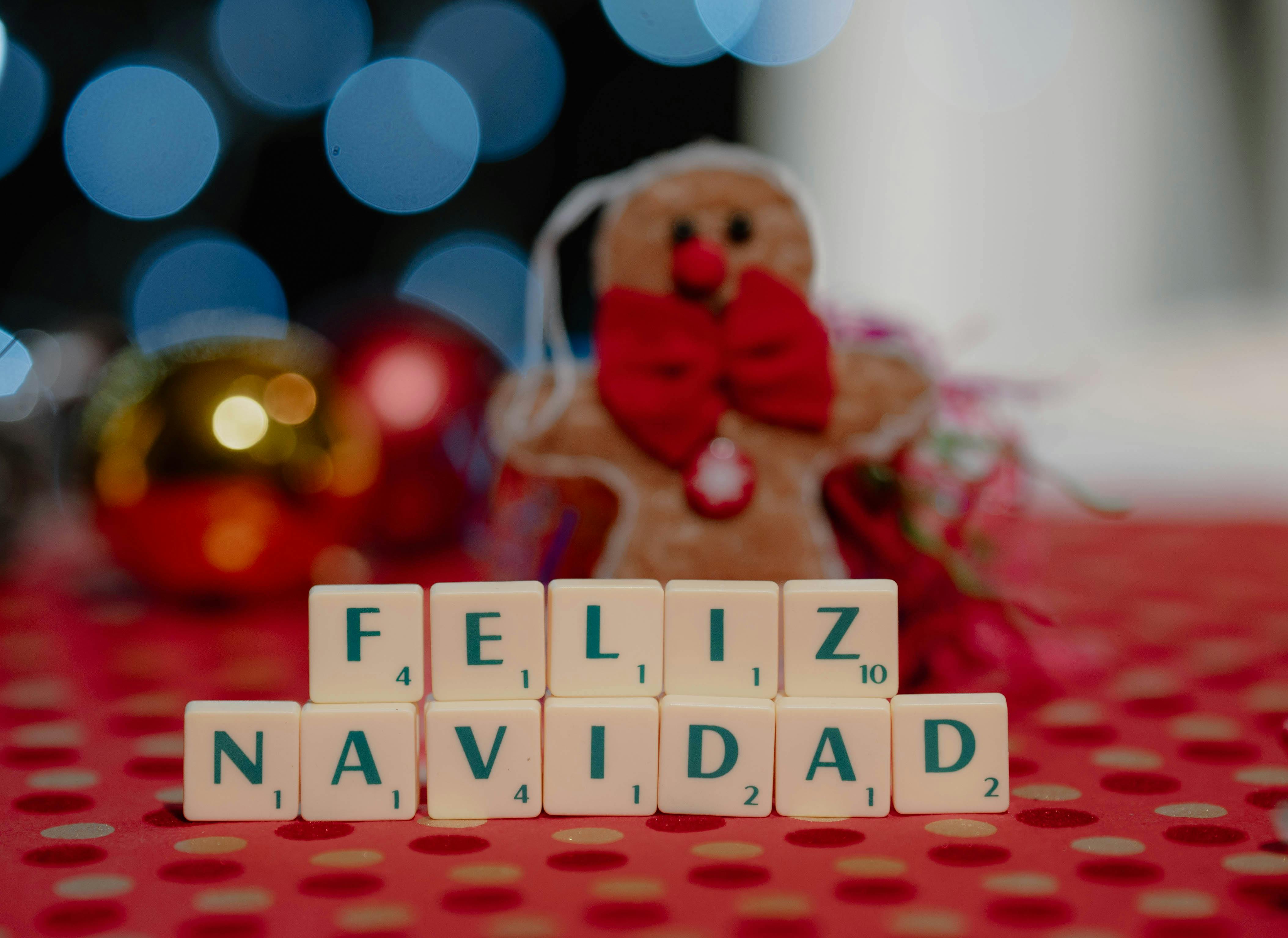 feliz navidad scrabble tiles with festive decor