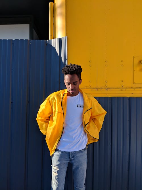 Free Man Wearing Yellow Full-zip Jacket Stock Photo