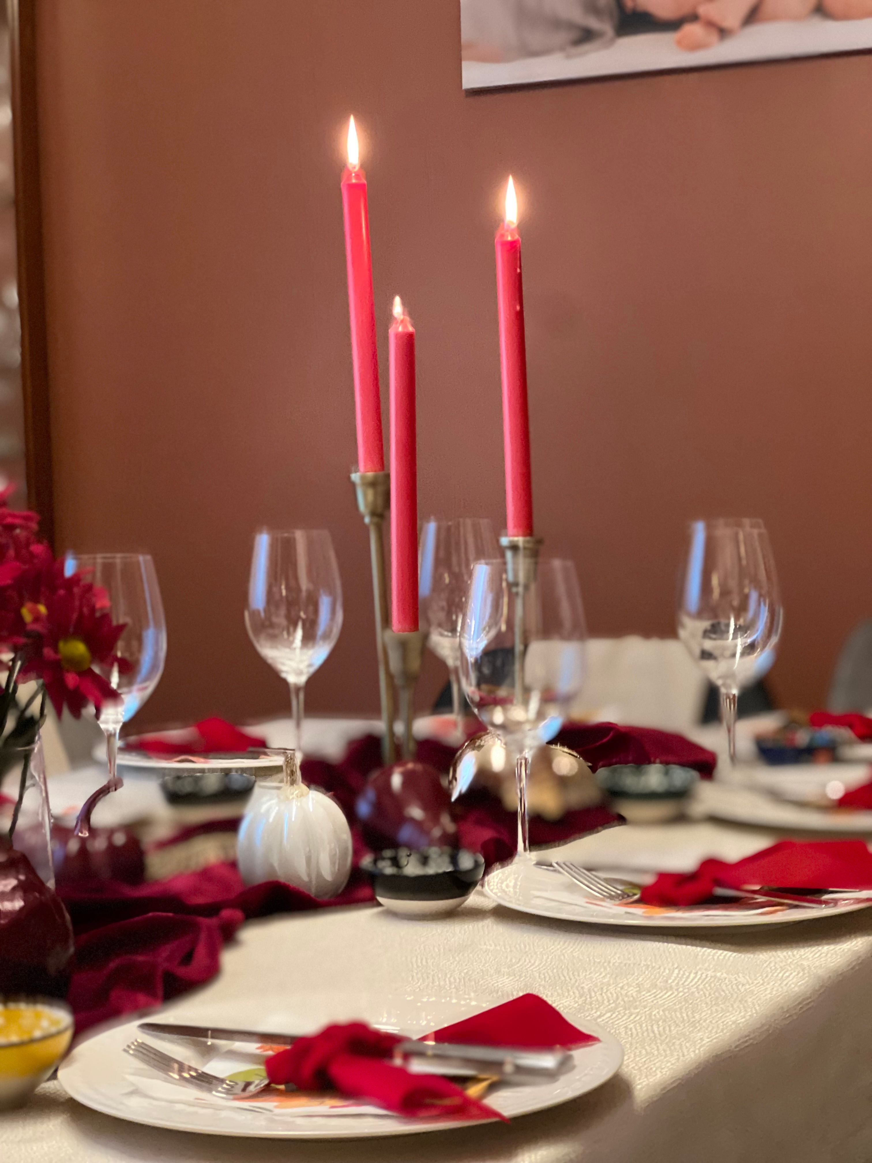 Elegant Dinner Table with Red Candles · Free Stock Photo