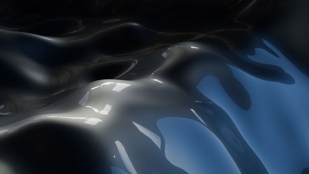 A smooth and flowing abstract digital artwork with blue and black tones.