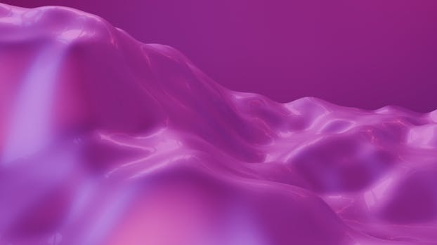 Vibrant 3D render of abstract pink and purple waves with glossy texture.