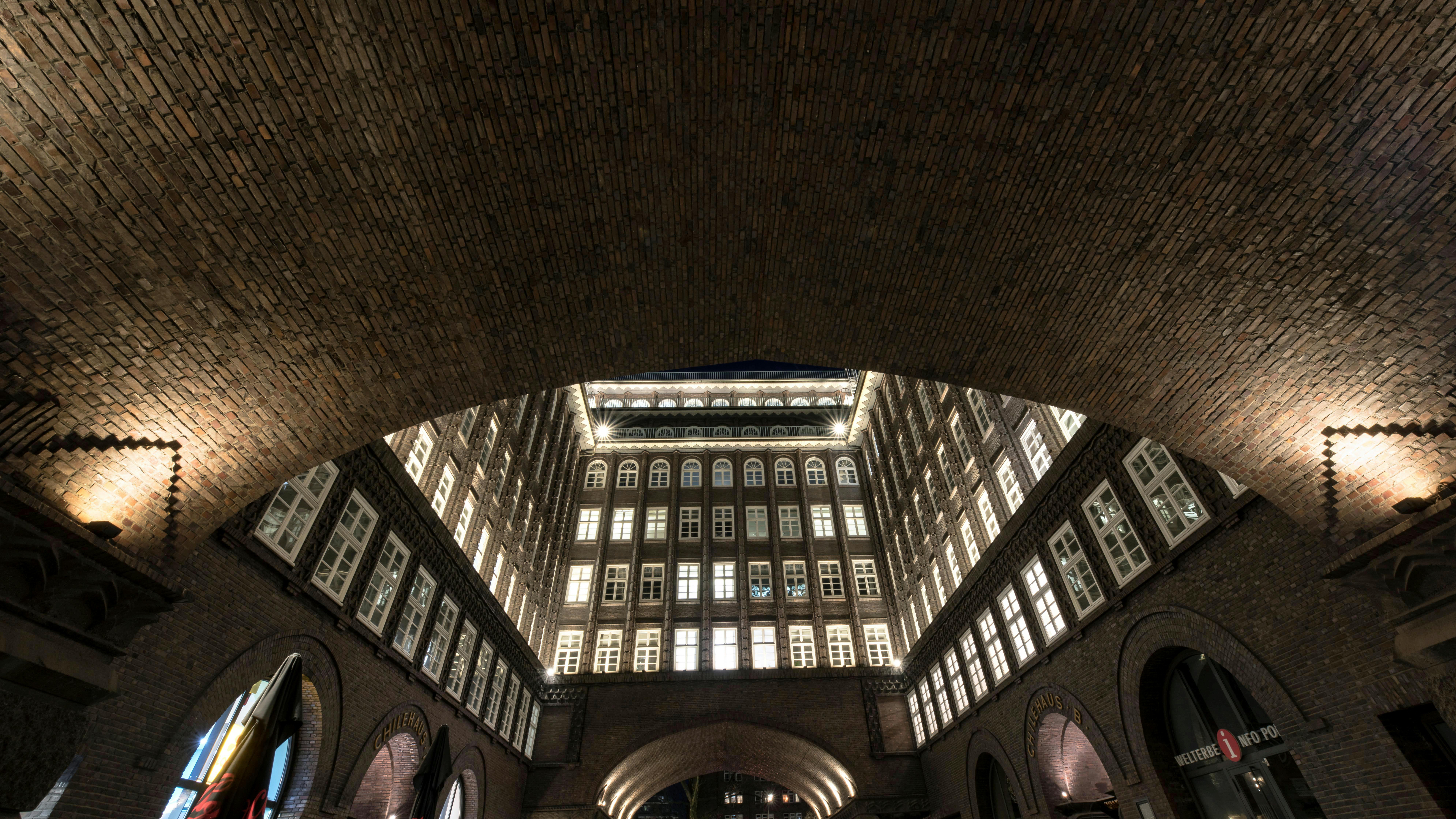 illuminated historical architecture in hamburg