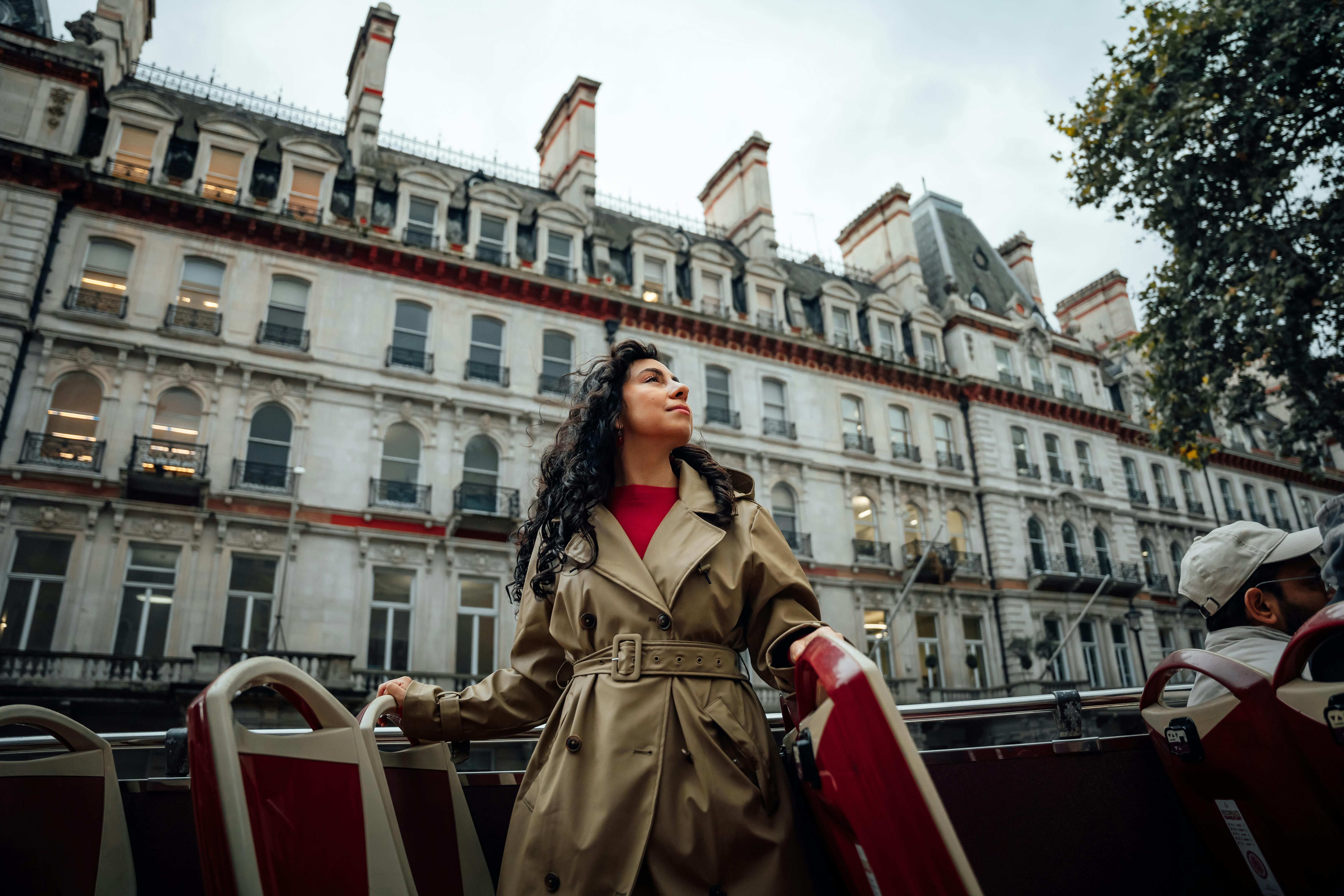 Classic beige trench coat on a London street