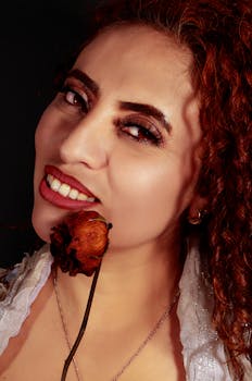 Portrait of a woman with red hair and a dried flower in Ciudad de México.