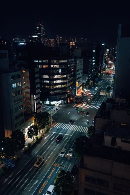 Free Capture of Tokyo's bustling streets at night, showcasing urban life and architecture. Stock Photo