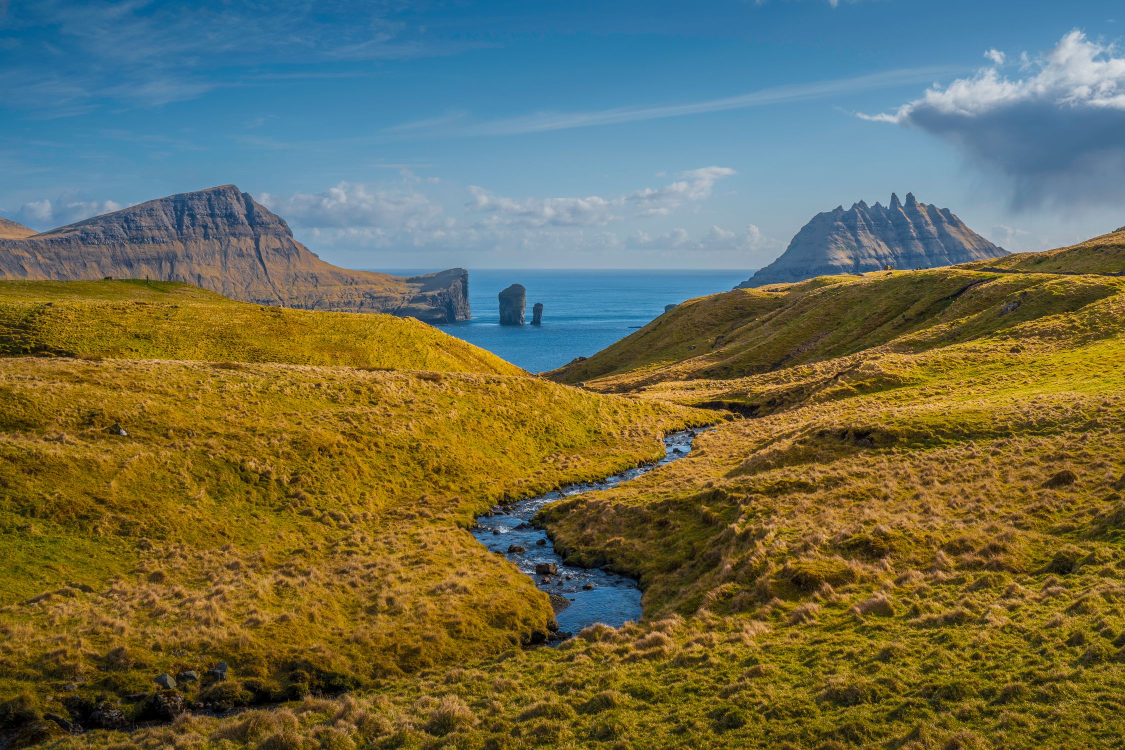 Stunning Faroe Islands Landscape With Mountains And Stream Free Stock stunning-faroe-islands-landscape-with-mountains-and-stream-free-stock